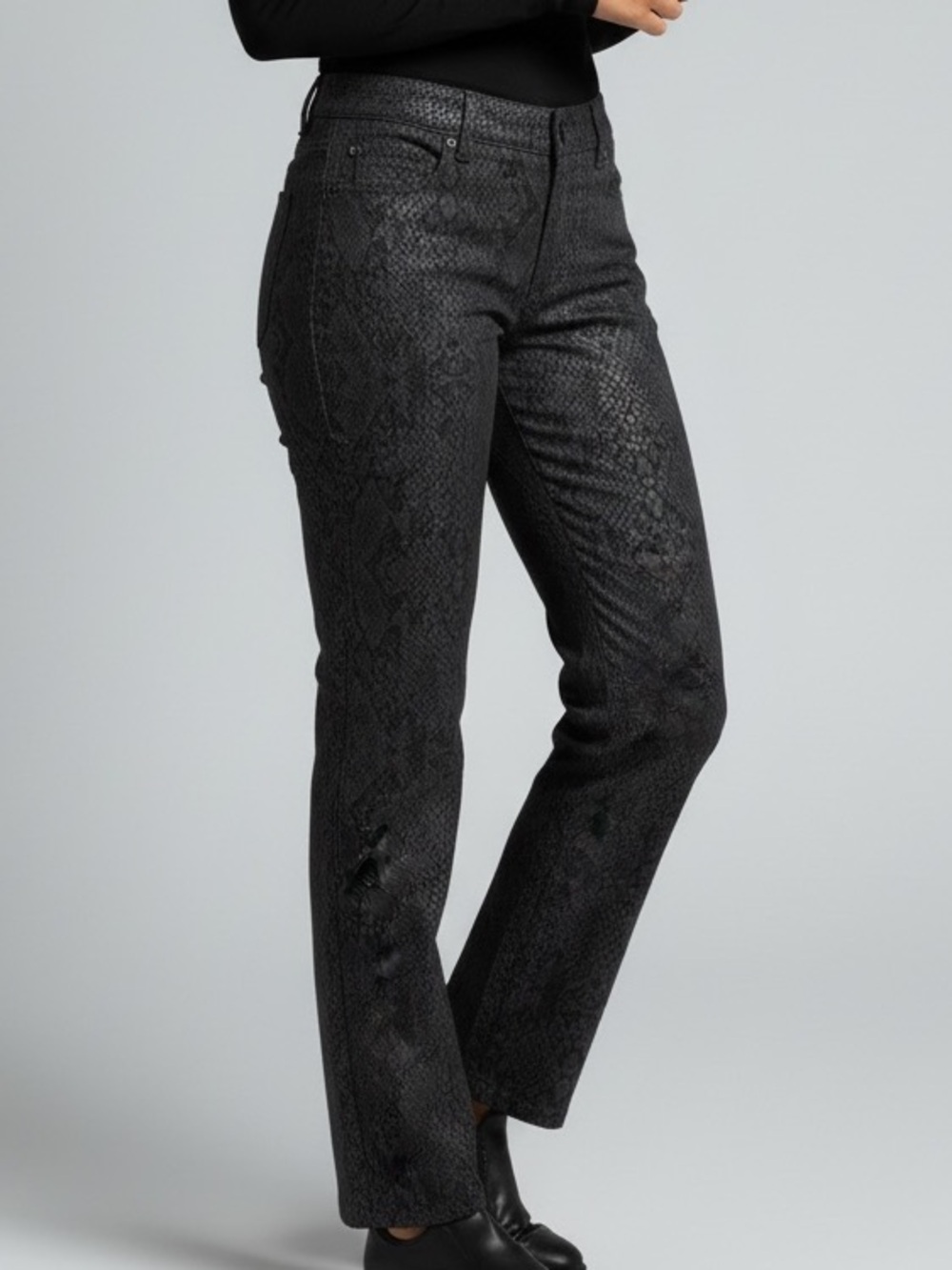Liverpool Black Jeans with Snakeskin Print